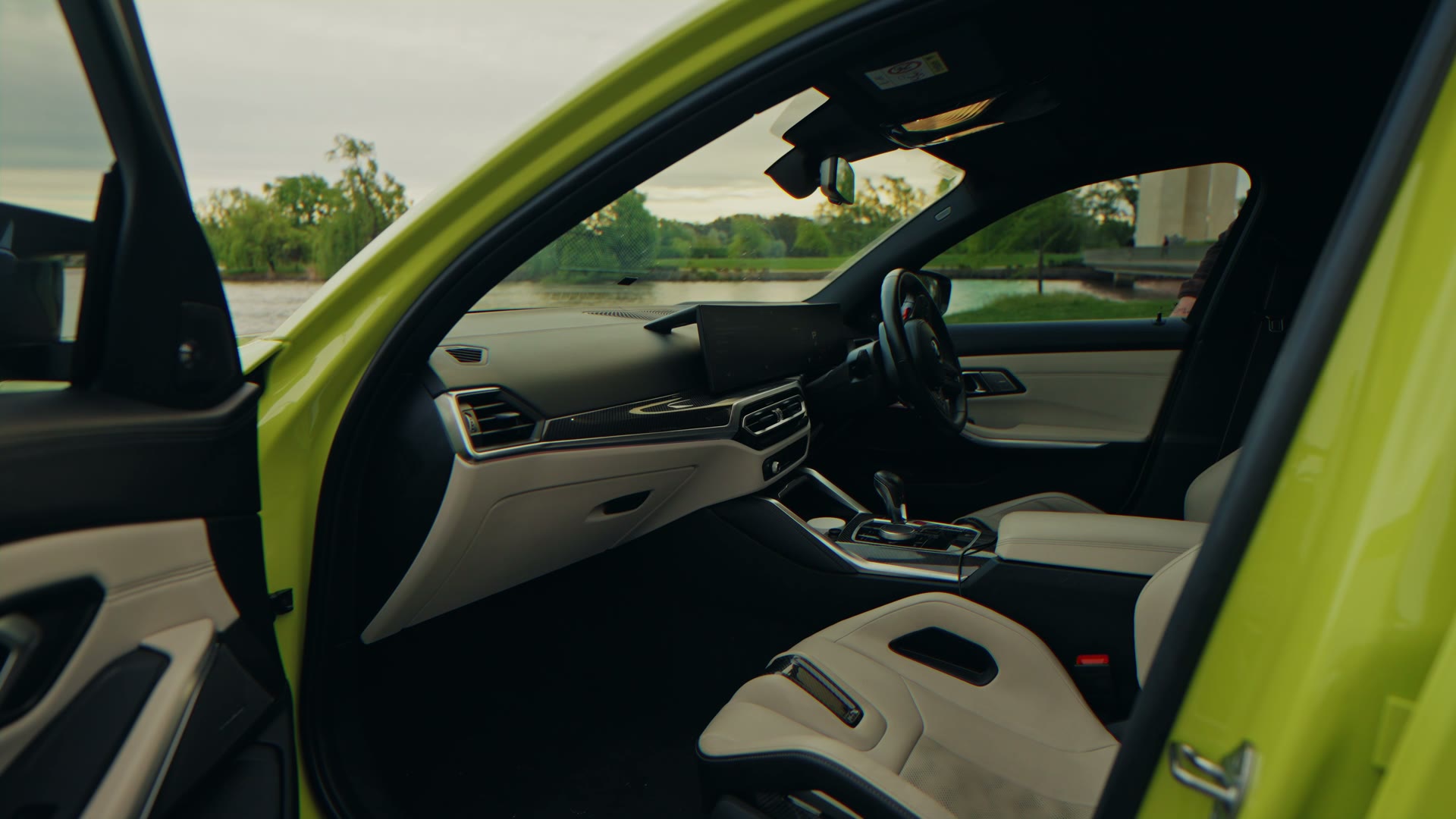 Sunset in the wing mirror from the driver's seat