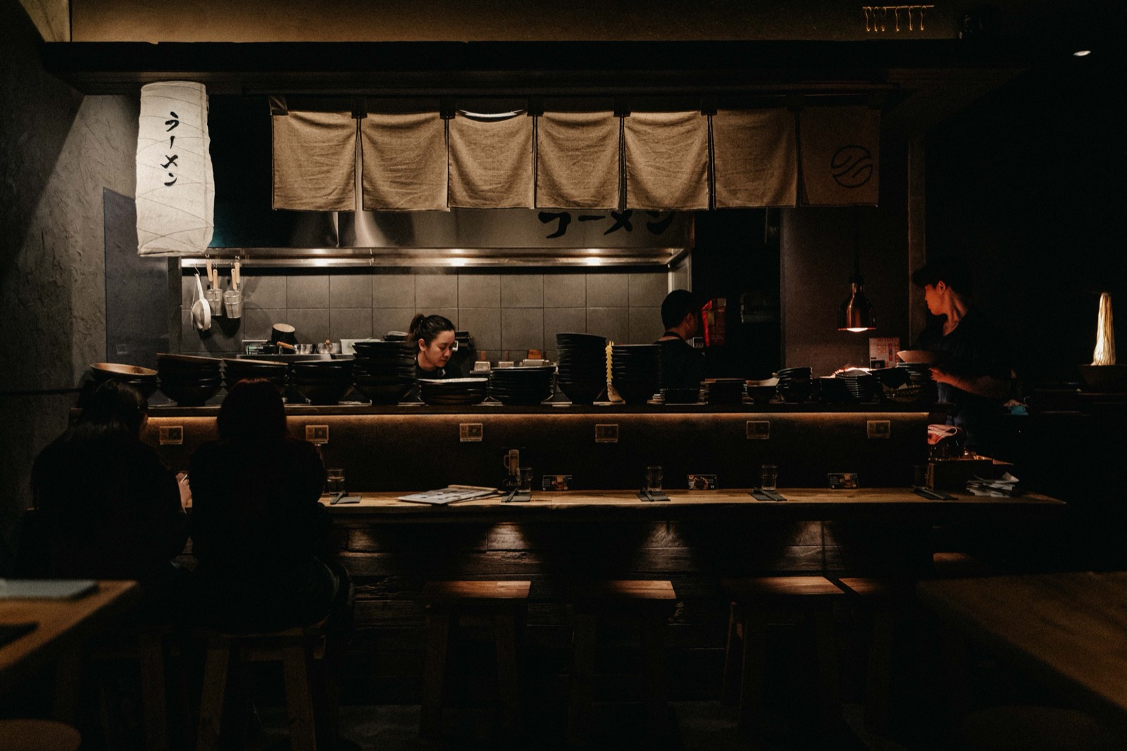 The counter and open kitchen at Ikigai Ramen