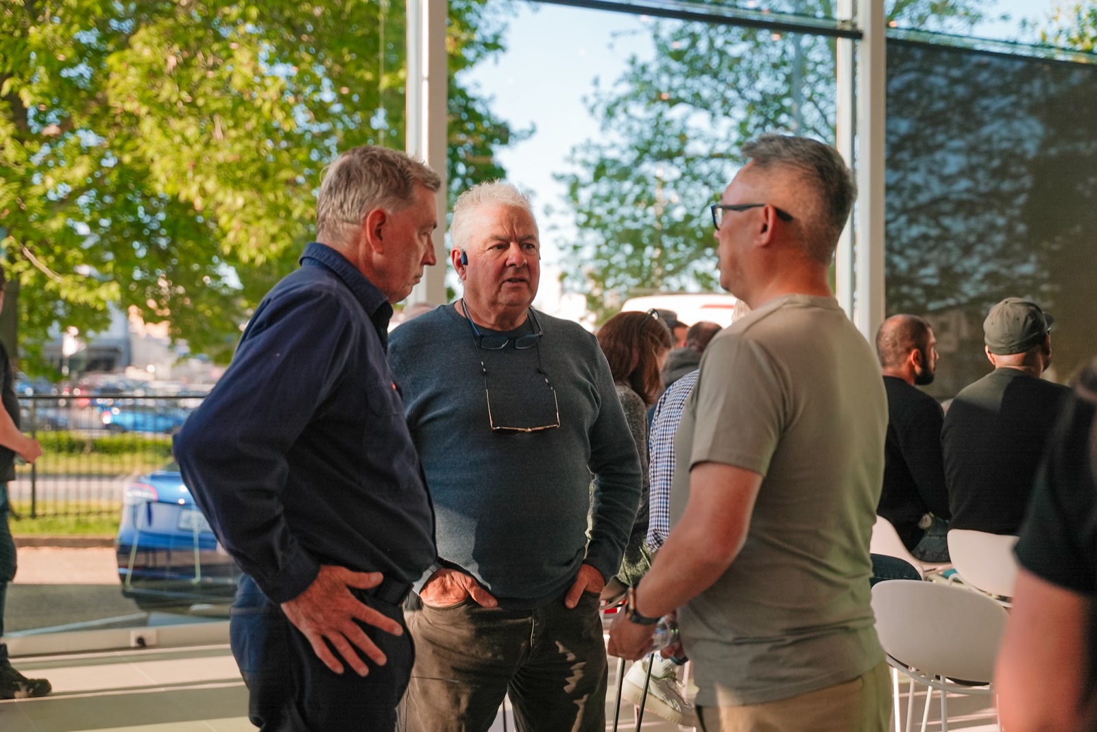 Guests talking outside before the evening started